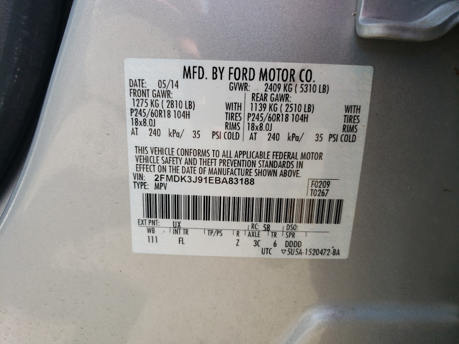 2FMDK3J91EBA83188 2014 Ford Edge Sel