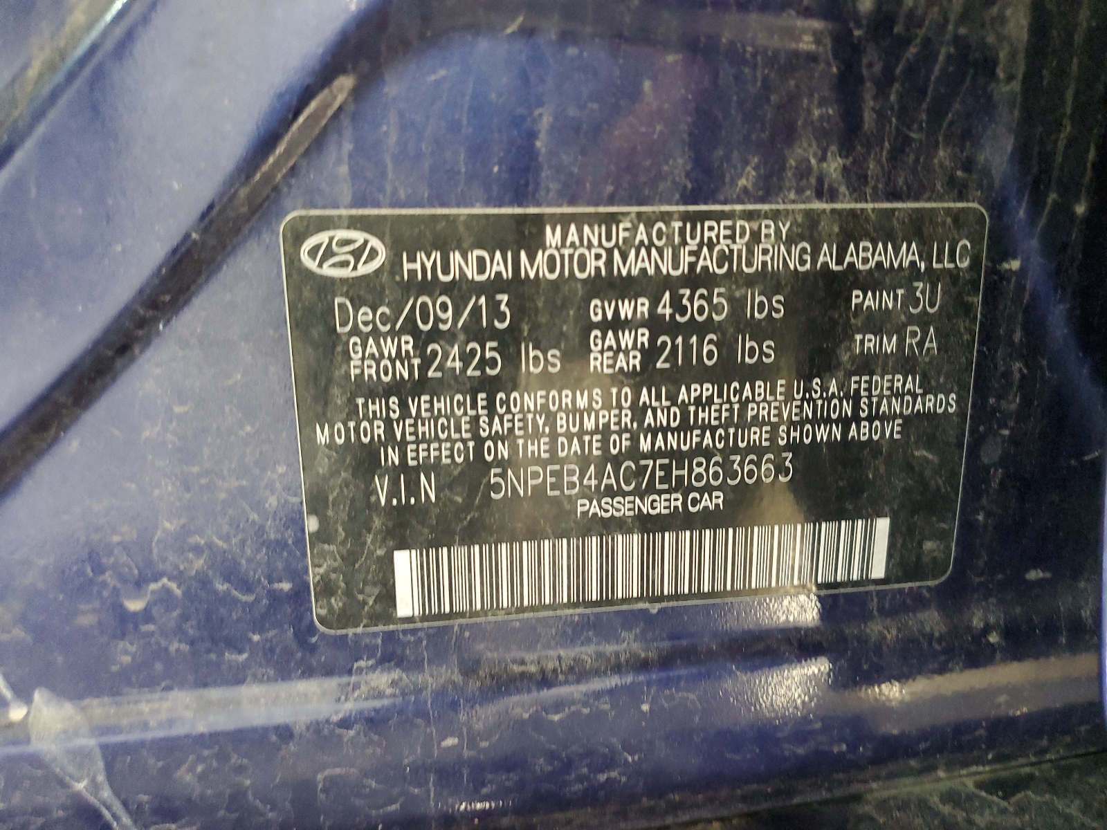 2014 Hyundai Sonata Gls vin: 5NPEB4AC7EH863663