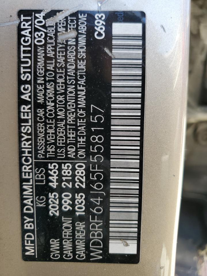 2005 Mercedes-Benz C 320 VIN: WDBRF64J65F558157 Lot: 50850254