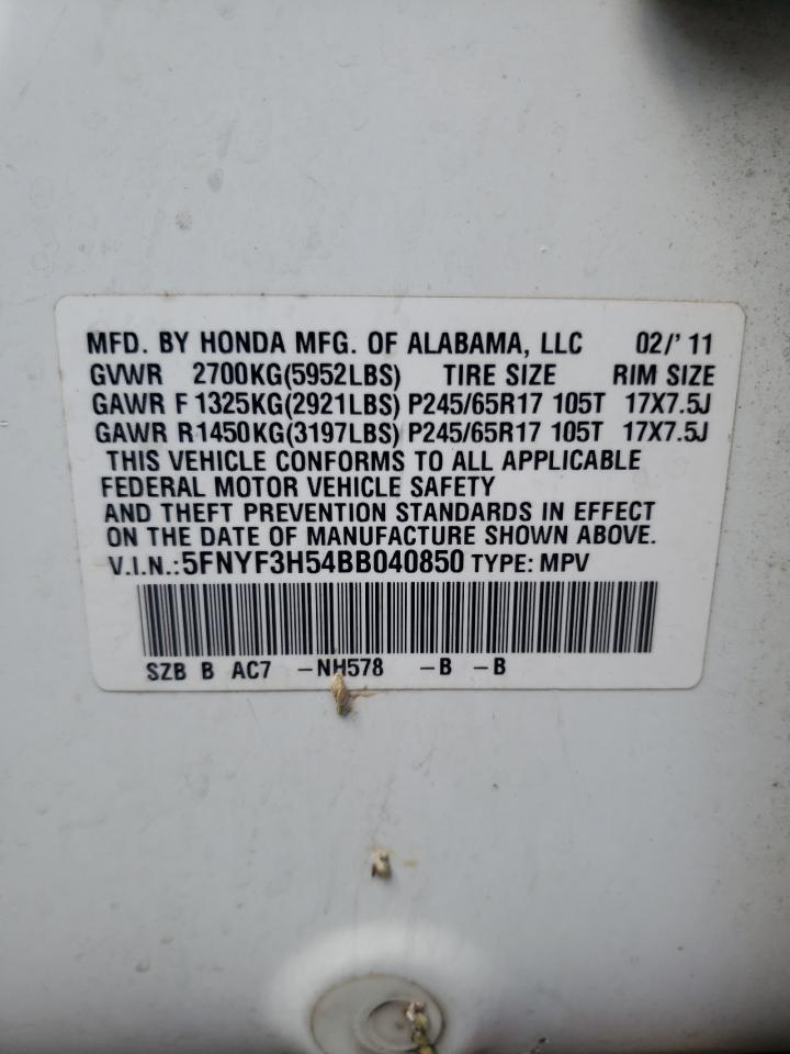 2011 Honda Pilot Exl VIN: 5FNYF3H54BB040850 Lot: 64807604