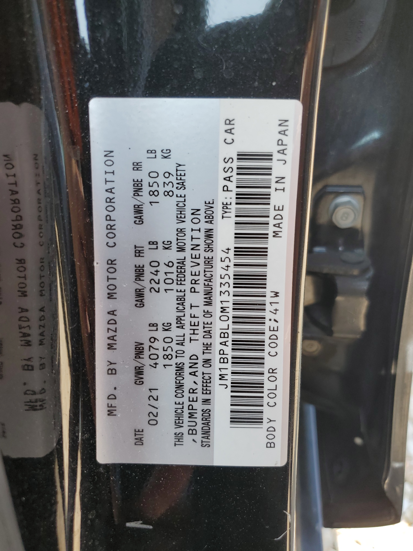 JM1BPABL0M1335454 2021 Mazda 3 Select