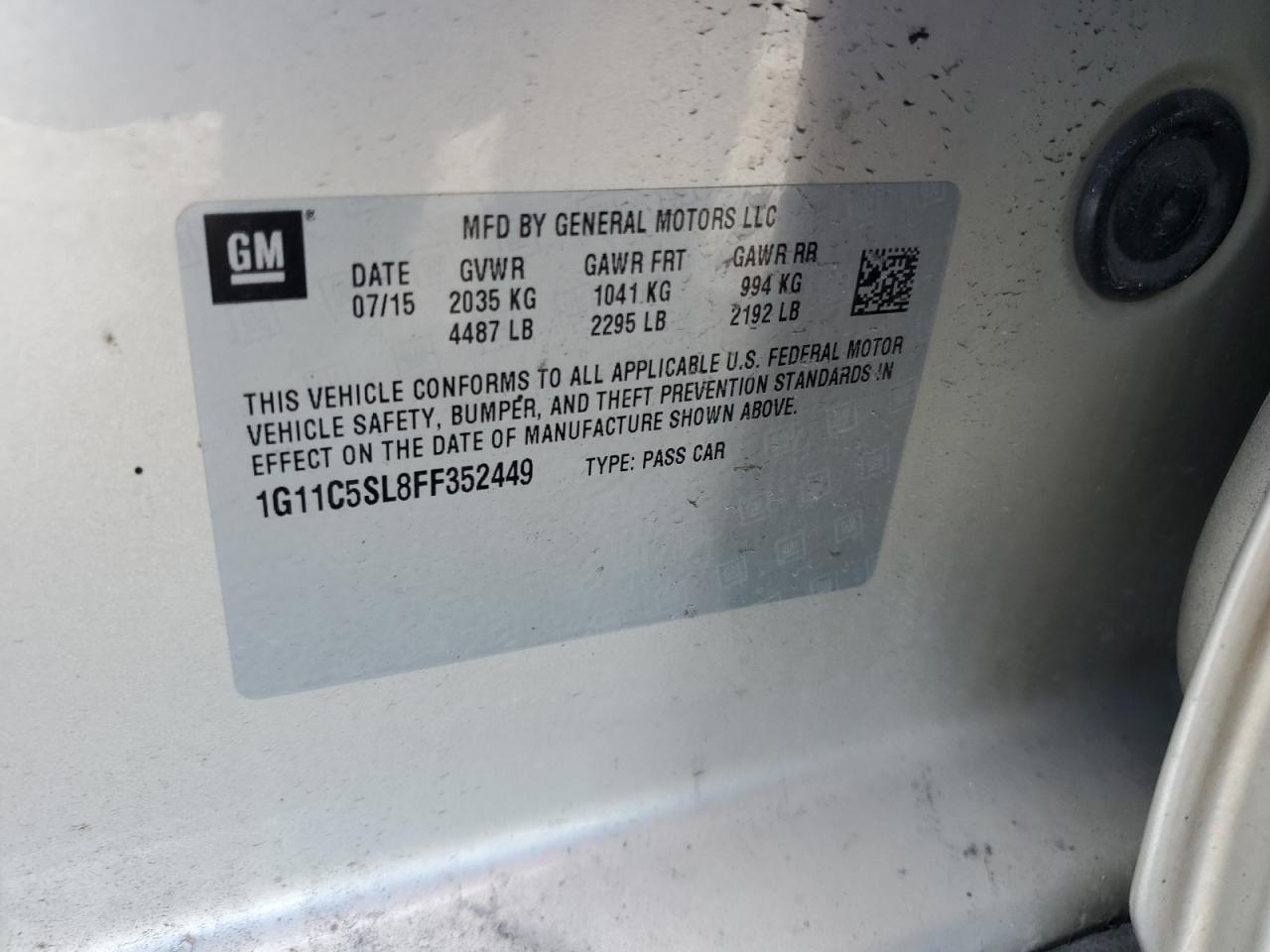 1G11C5SL8FF352449 2015 CHEVROLET MALIBU - Image 12