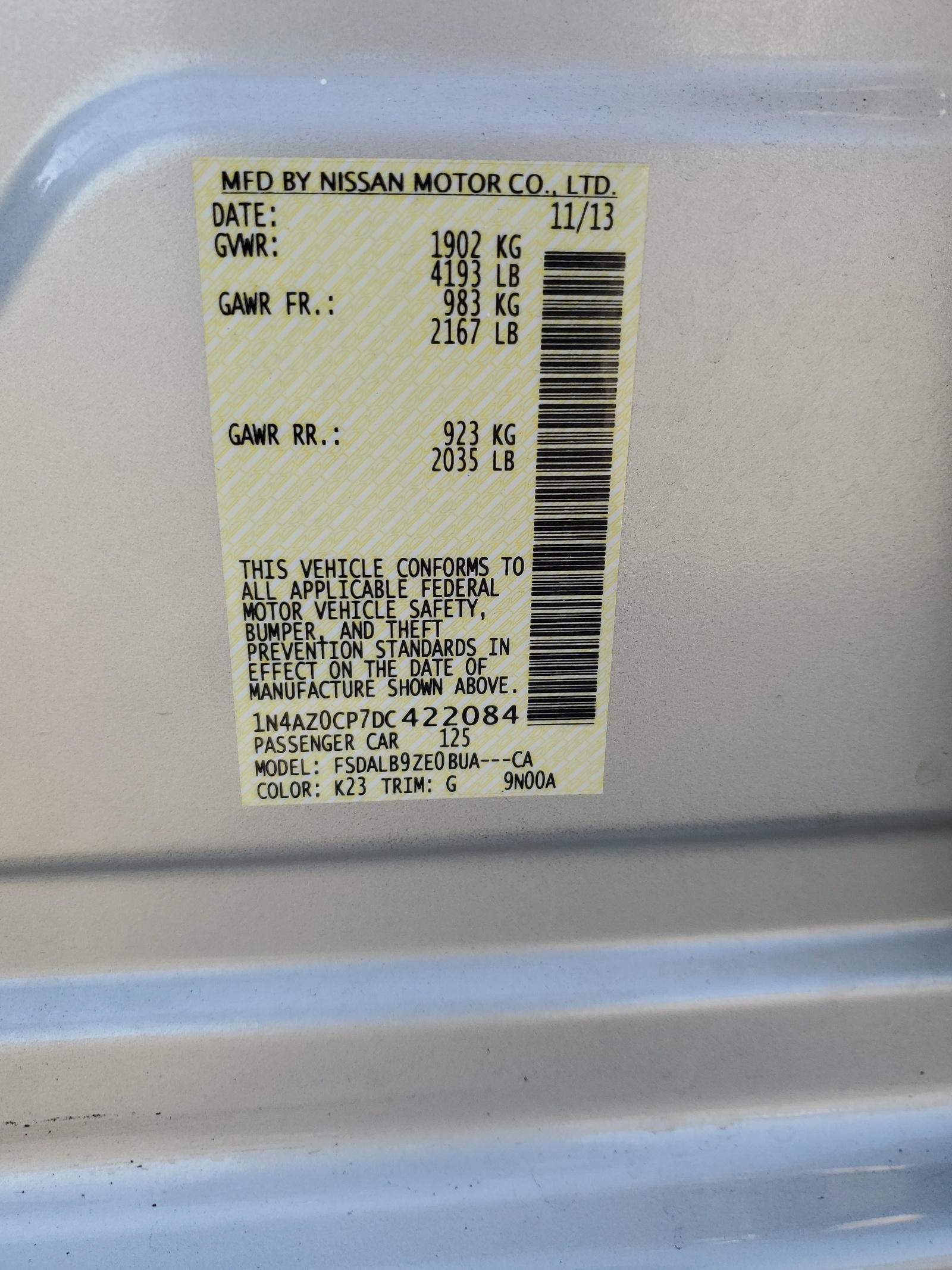 1N4AZ0CP7DC422084 2013 Nissan Leaf S