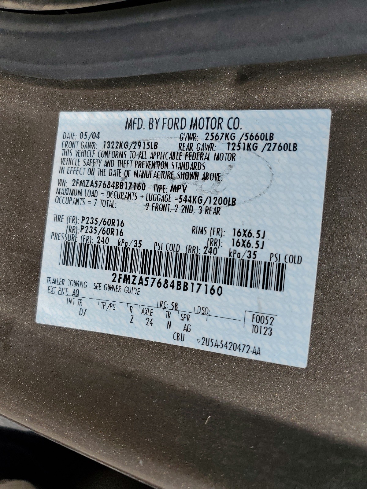 2FMZA57684BB17160 2004 Ford Freestar Ses