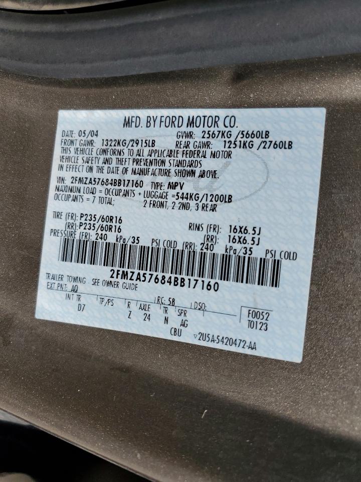 2004 Ford Freestar Ses VIN: 2FMZA57684BB17160 Lot: 64679604