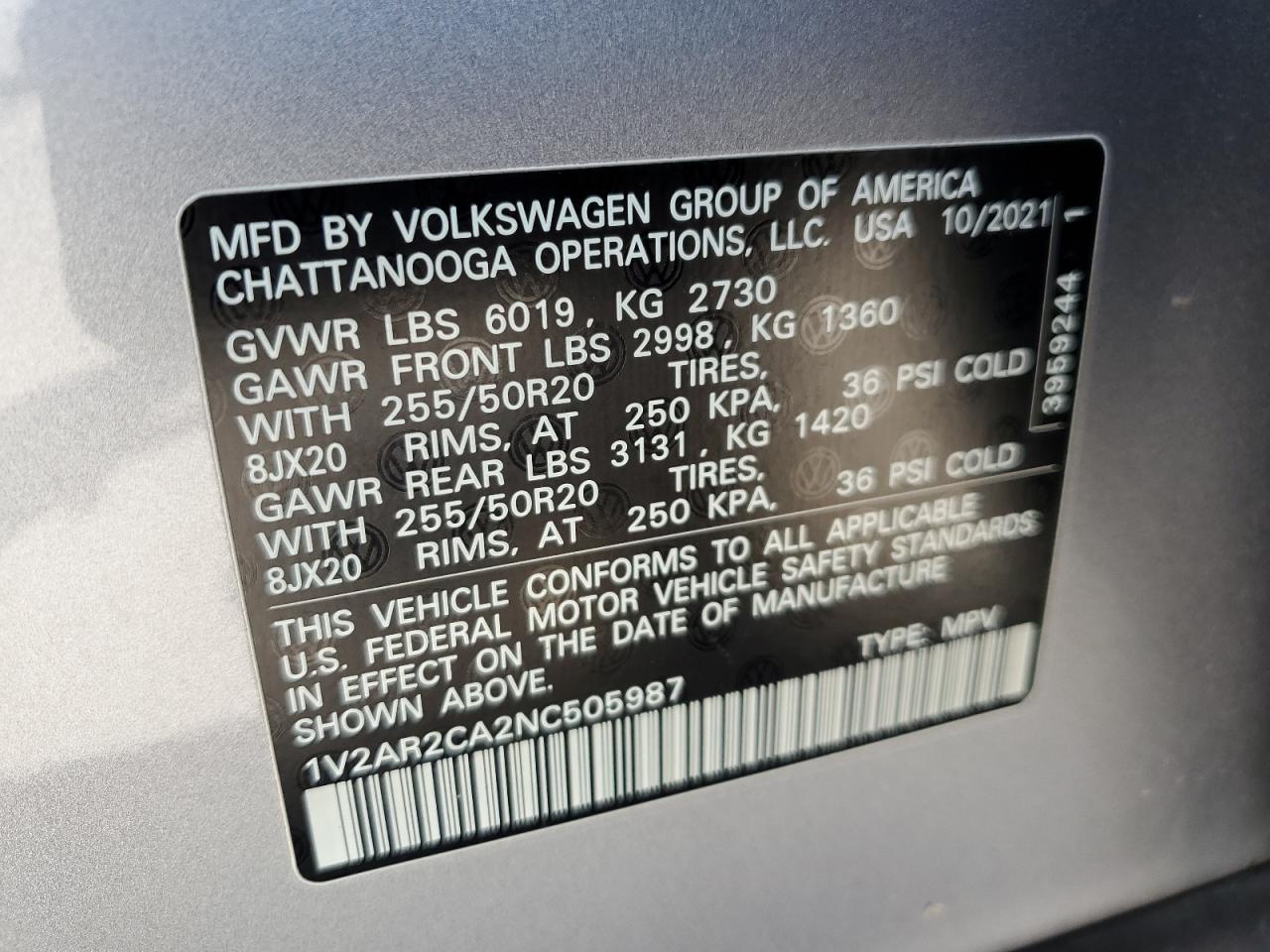 1V2AR2CA2NC505987 2022 VOLKSWAGEN ATLAS - Image 13