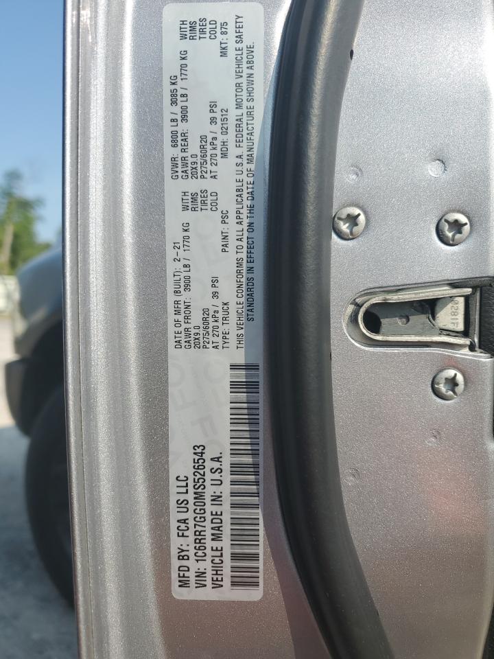 2021 Ram 1500 Classic Slt VIN: 1C6RR7GG0MS526543 Lot: 63786914