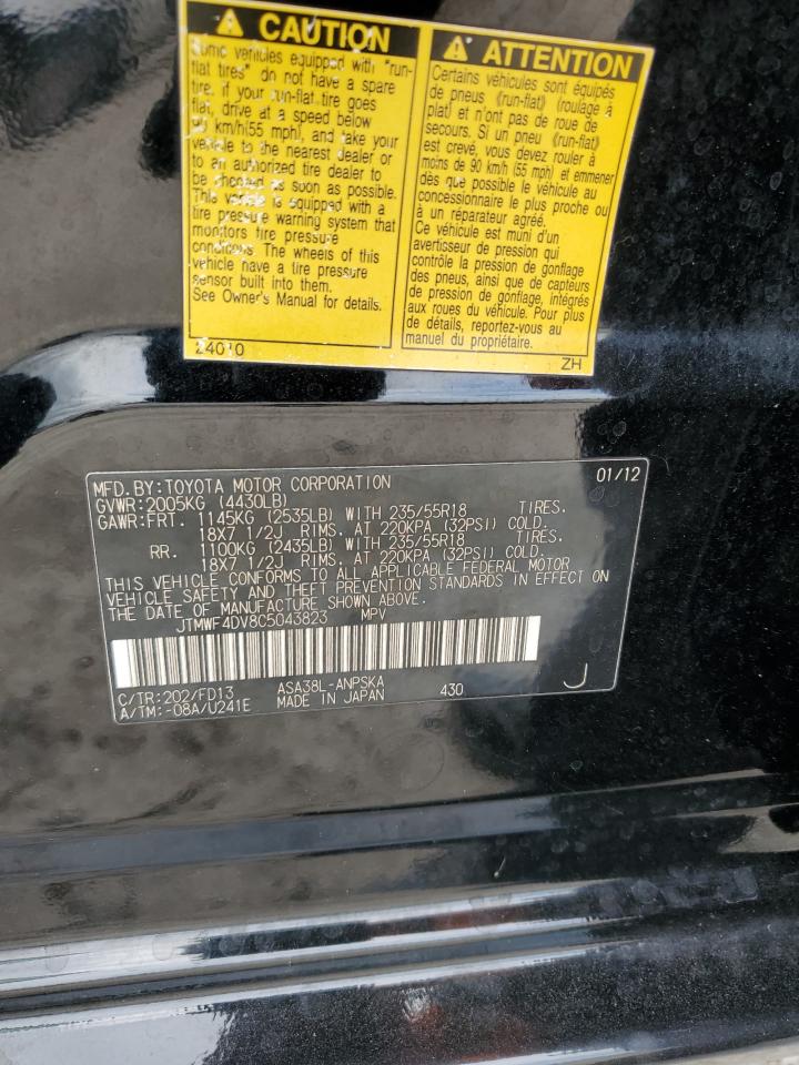 2012 Toyota Rav4 Sport VIN: JTMWF4DV8C5043823 Lot: 62015474