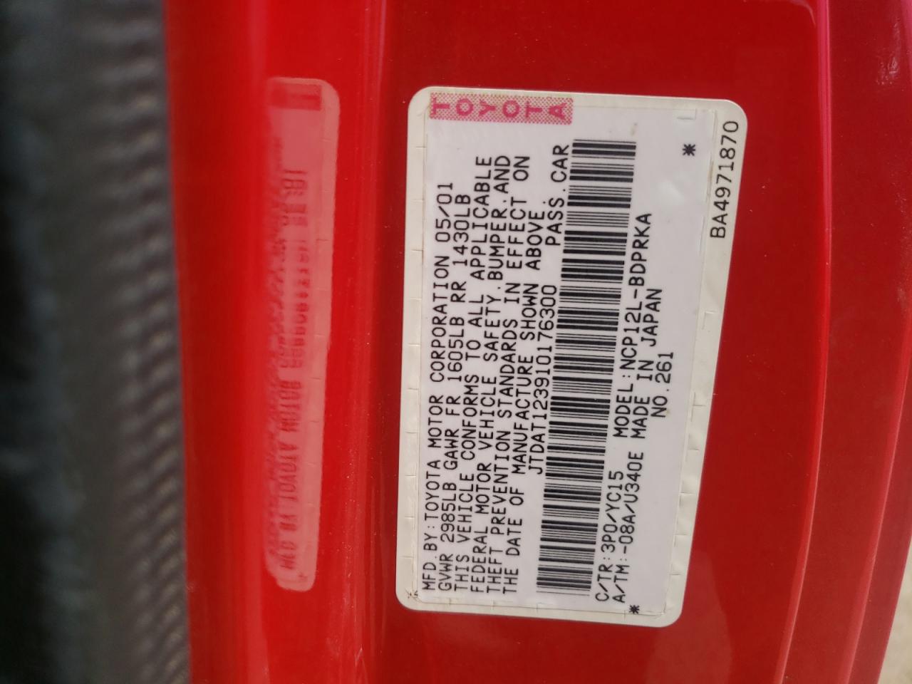 JTDAT123910176300 2001 Toyota Echo