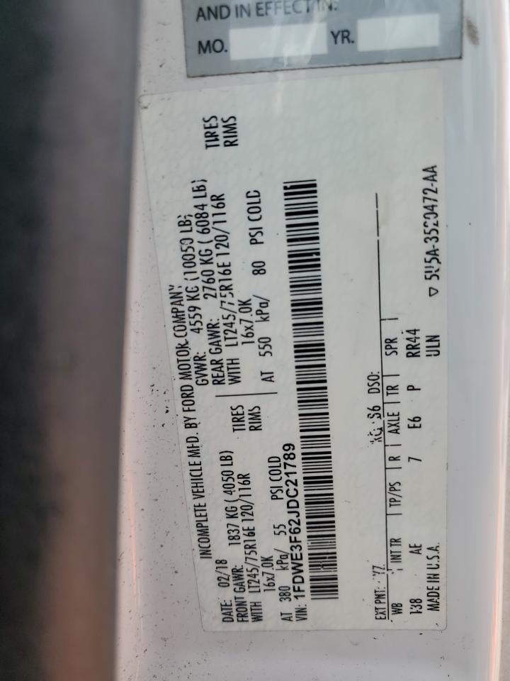 2018 Ford Econoline E350 Super Duty Cutaway Van VIN: 1FDWE3F62JDC21789 Lot: 63046864