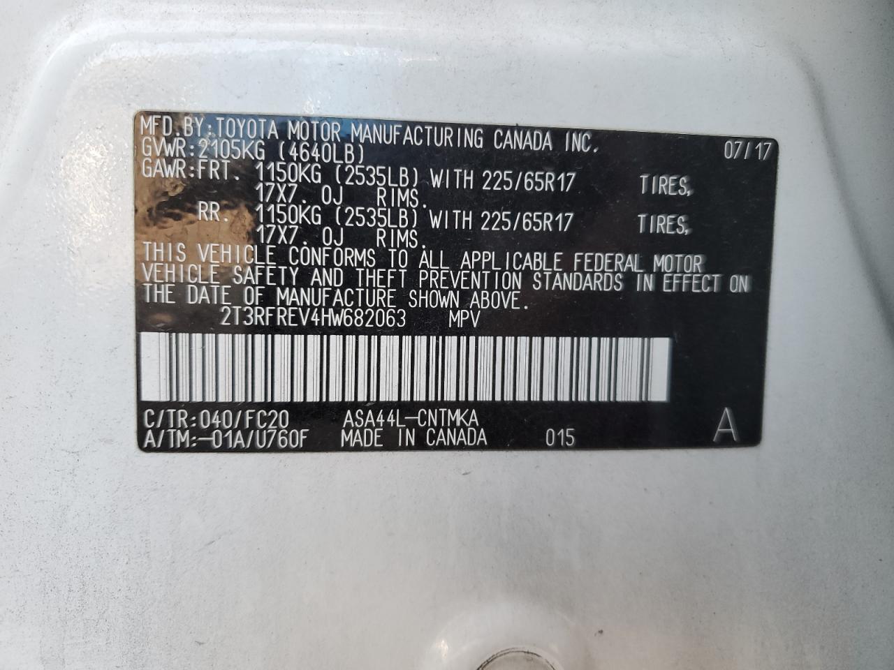 2017 Toyota Rav4 Xle VIN: 2T3RFREV4HW682063 Lot: 62031134