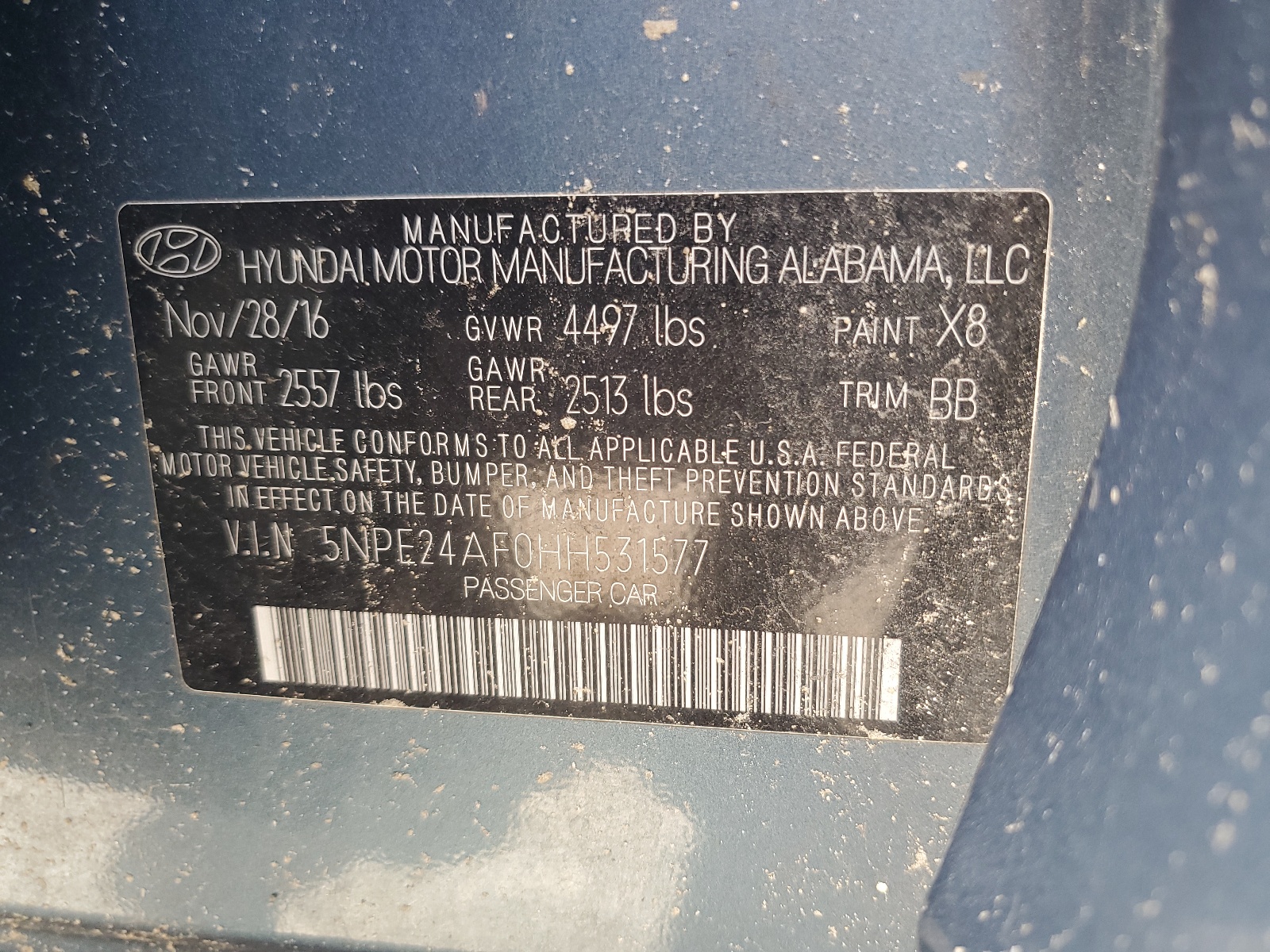 5NPE24AF0HH531577 2017 Hyundai Sonata Se