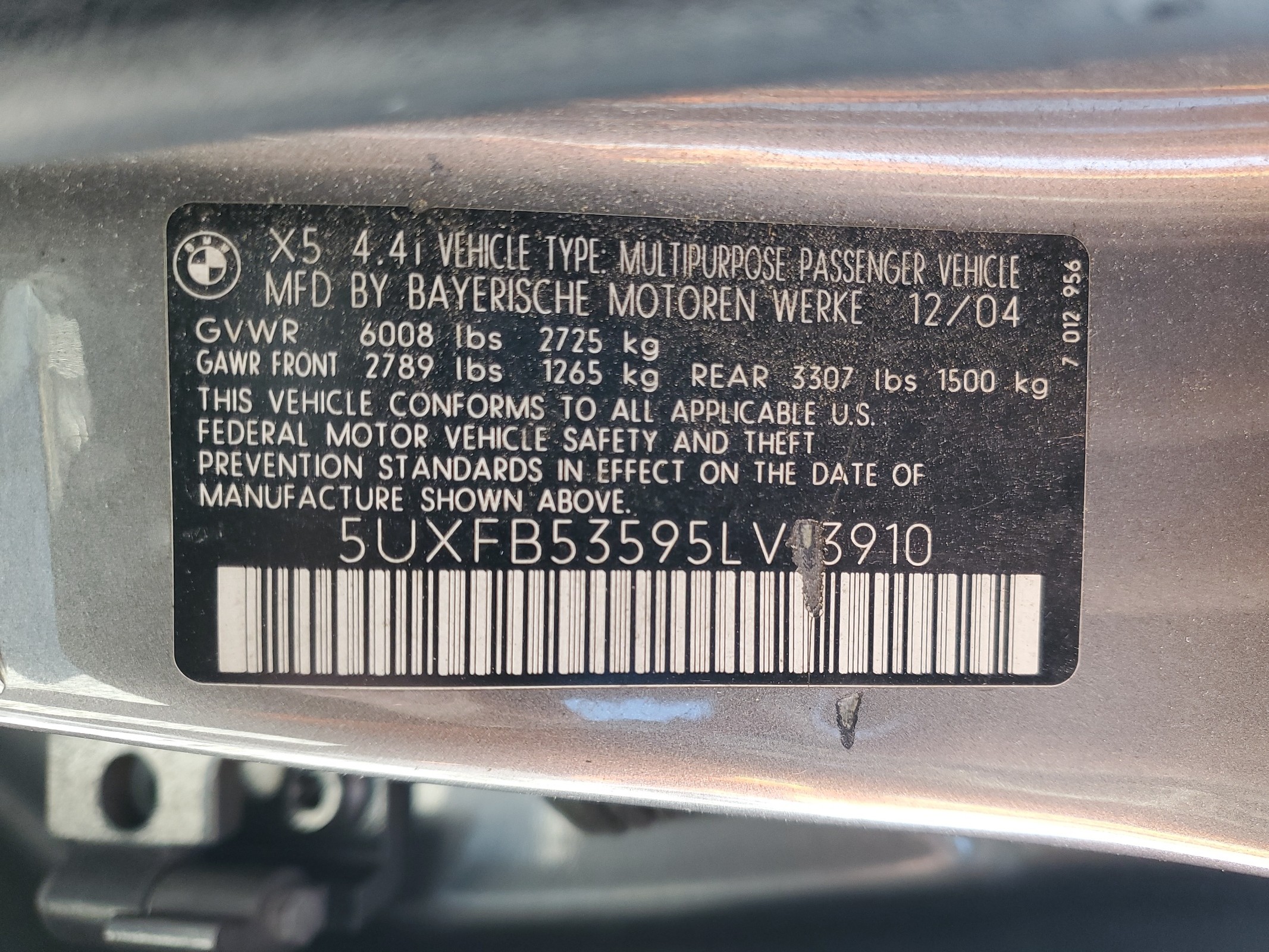 5UXFB53595LV13910 2005 BMW X5 4.4I