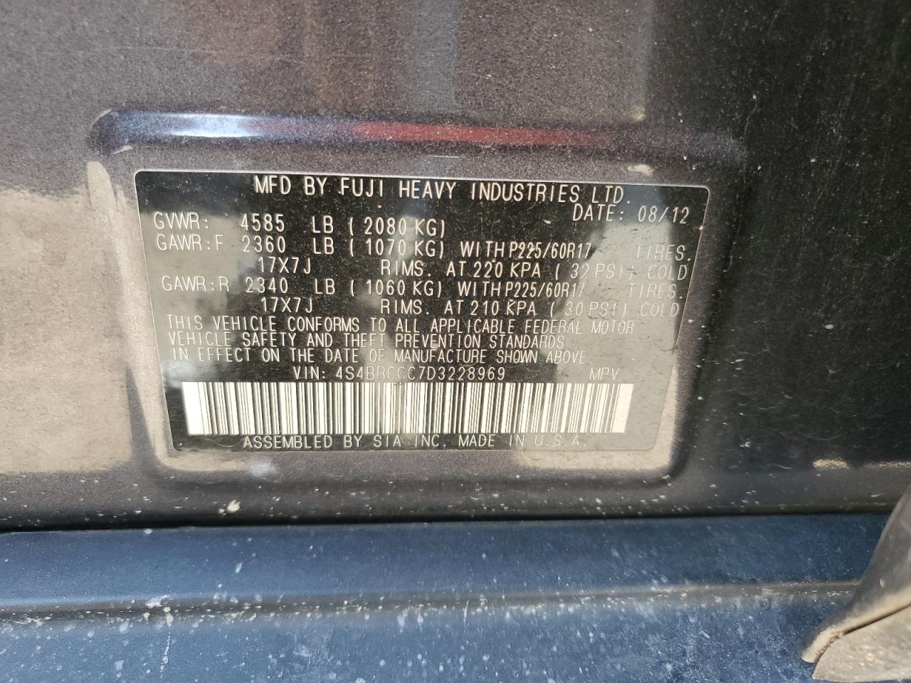 2013 Subaru Outback 2.5I Premium VIN: 4S4BRCCC7D3228969 Lot: 62426594