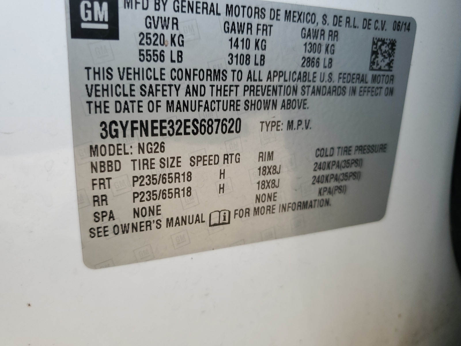 3GYFNEE32ES687620 2014 Cadillac Srx Luxury Collection