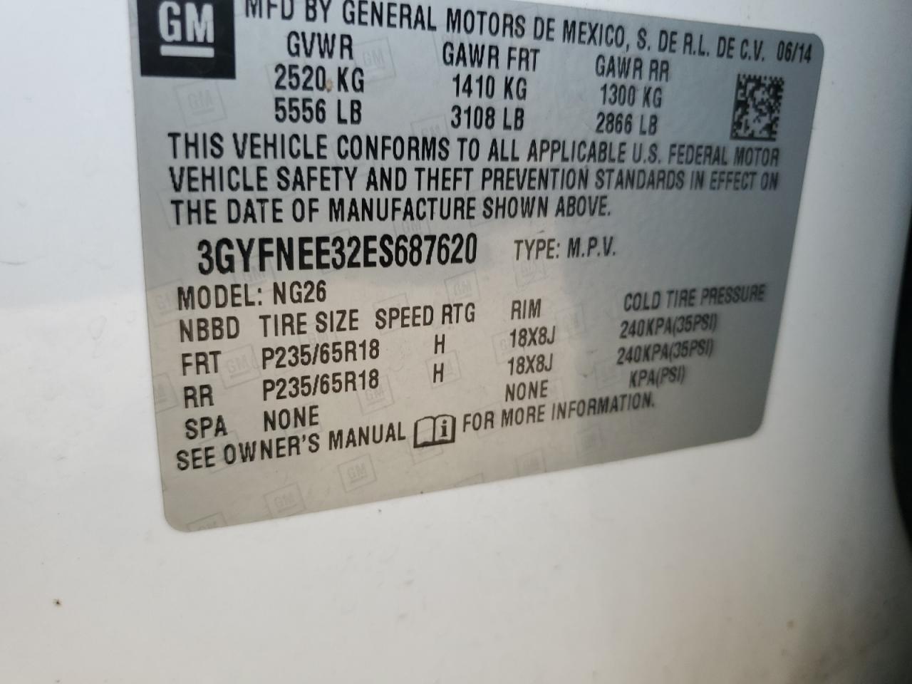 2014 Cadillac Srx Luxury Collection VIN: 3GYFNEE32ES687620 Lot: 63476074