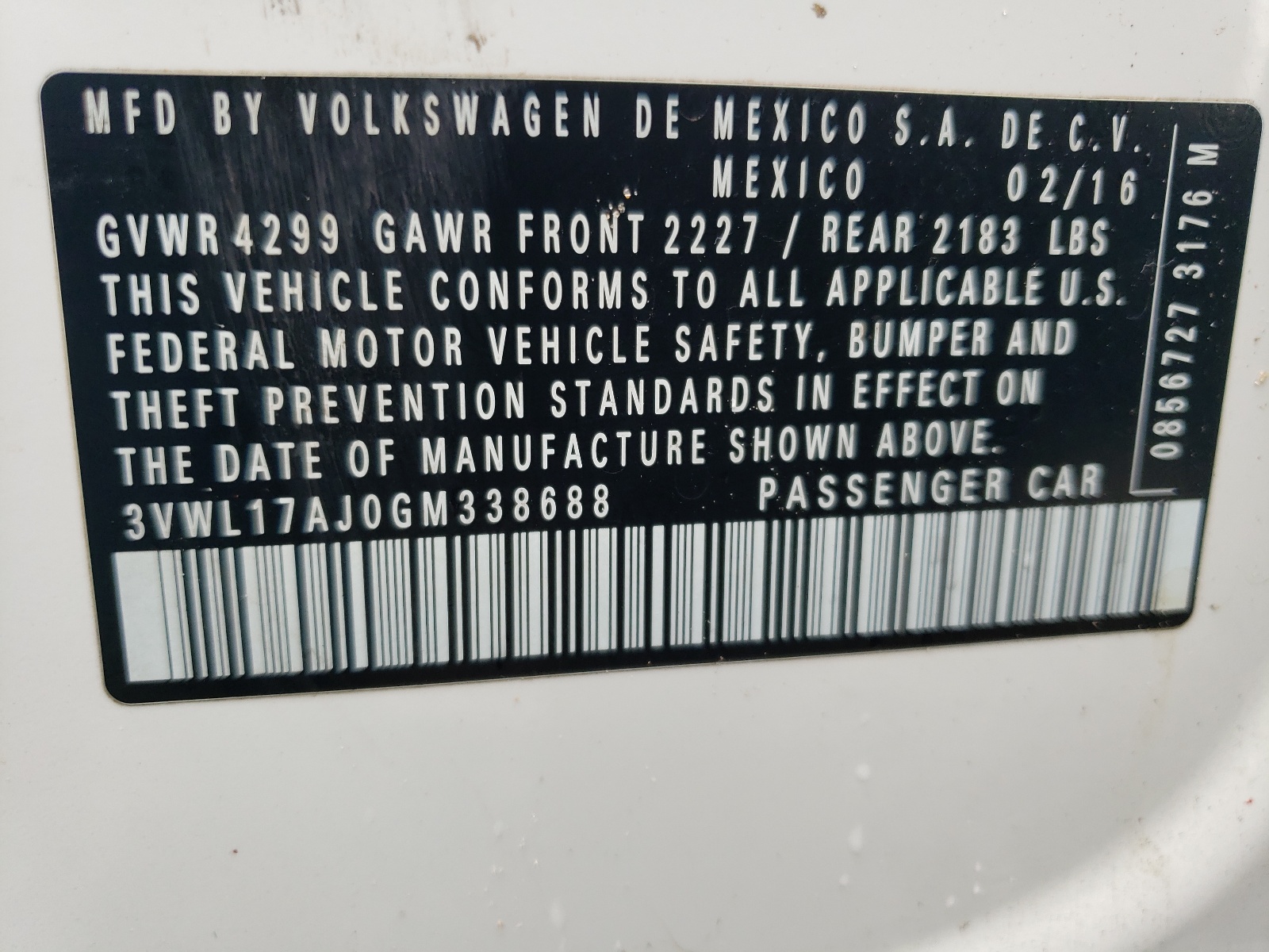 3VWL17AJ0GM338688 2016 Volkswagen Jetta Sel