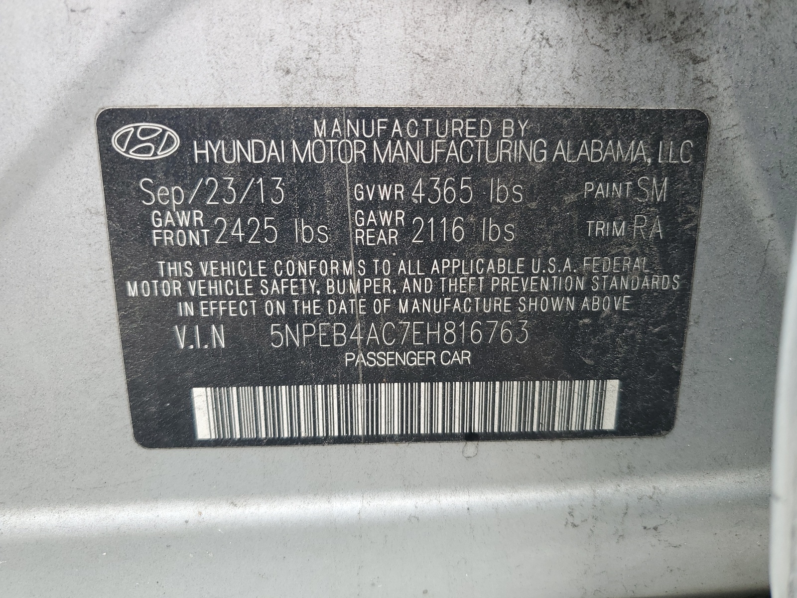 2014 Hyundai Sonata Gls vin: 5NPEB4AC7EH816763