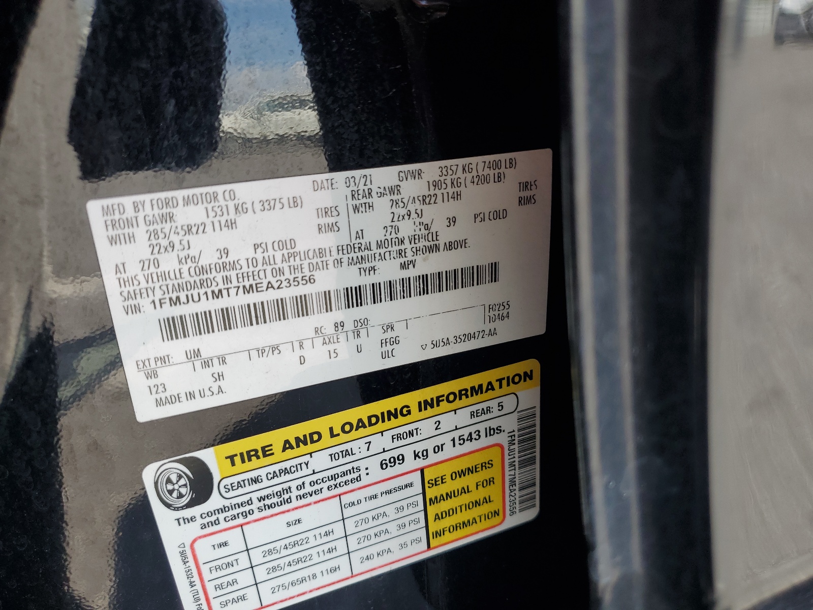 1FMJU1MT7MEA23556 2021 Ford Expedition Platinum