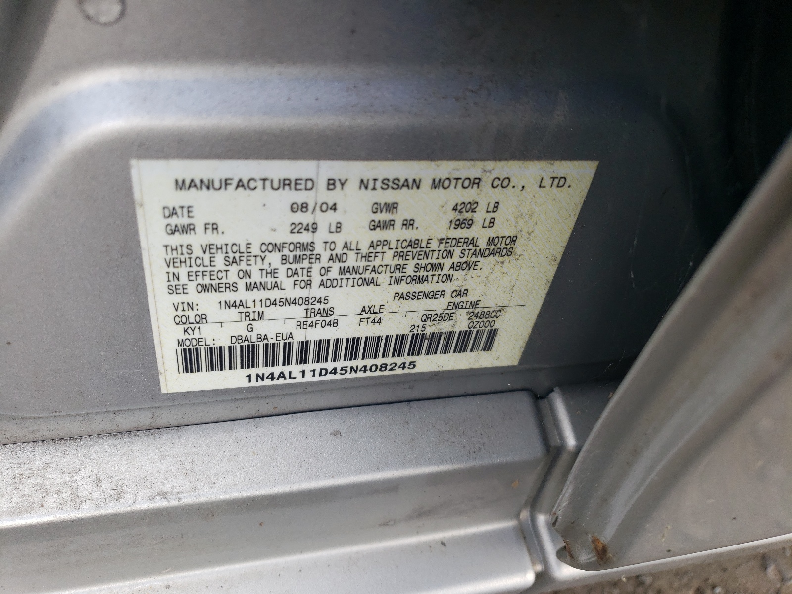 1N4AL11D45N408245 2005 Nissan Altima S