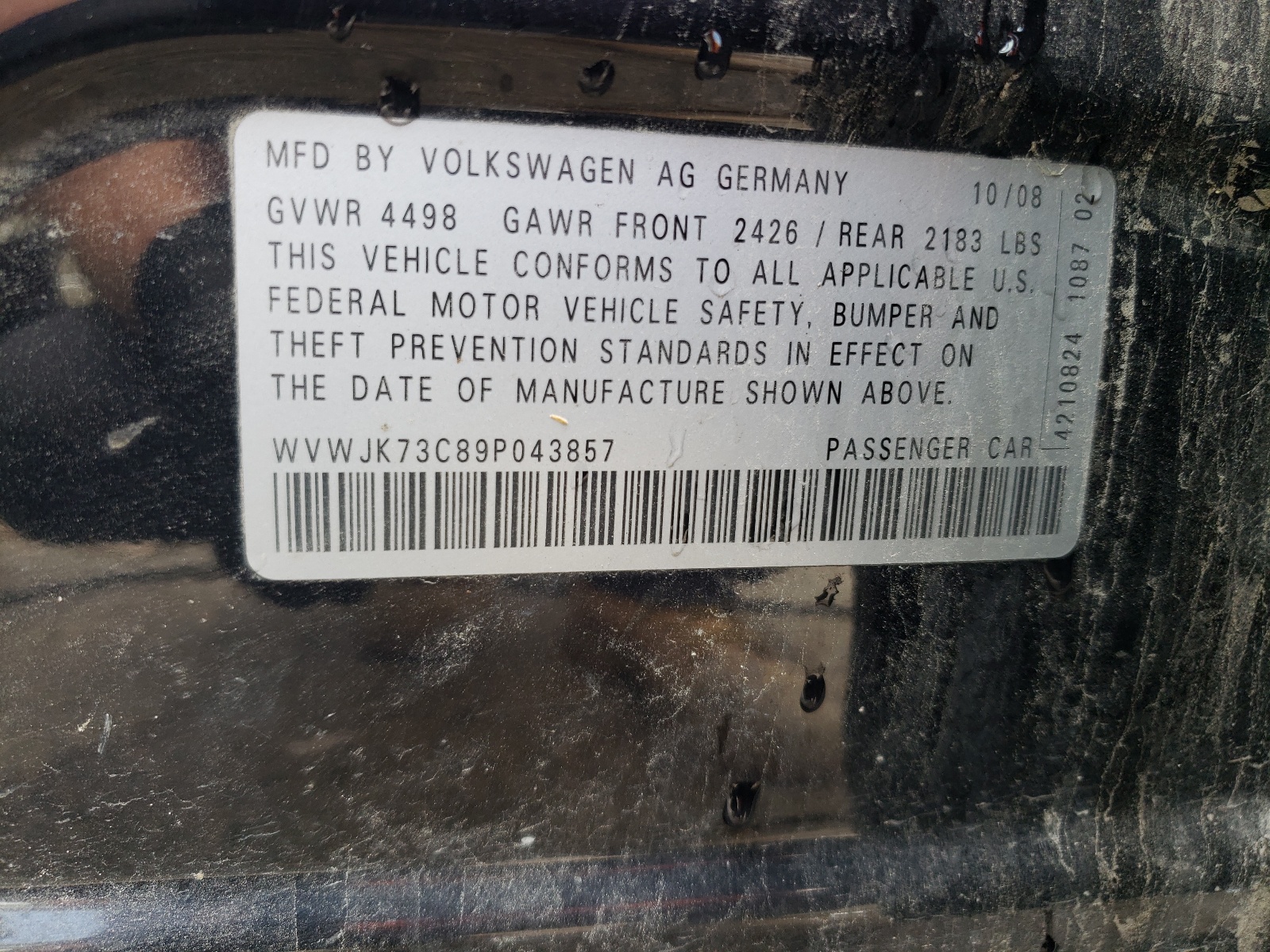 WVWJK73C89P043857 2009 Volkswagen Passat Turbo