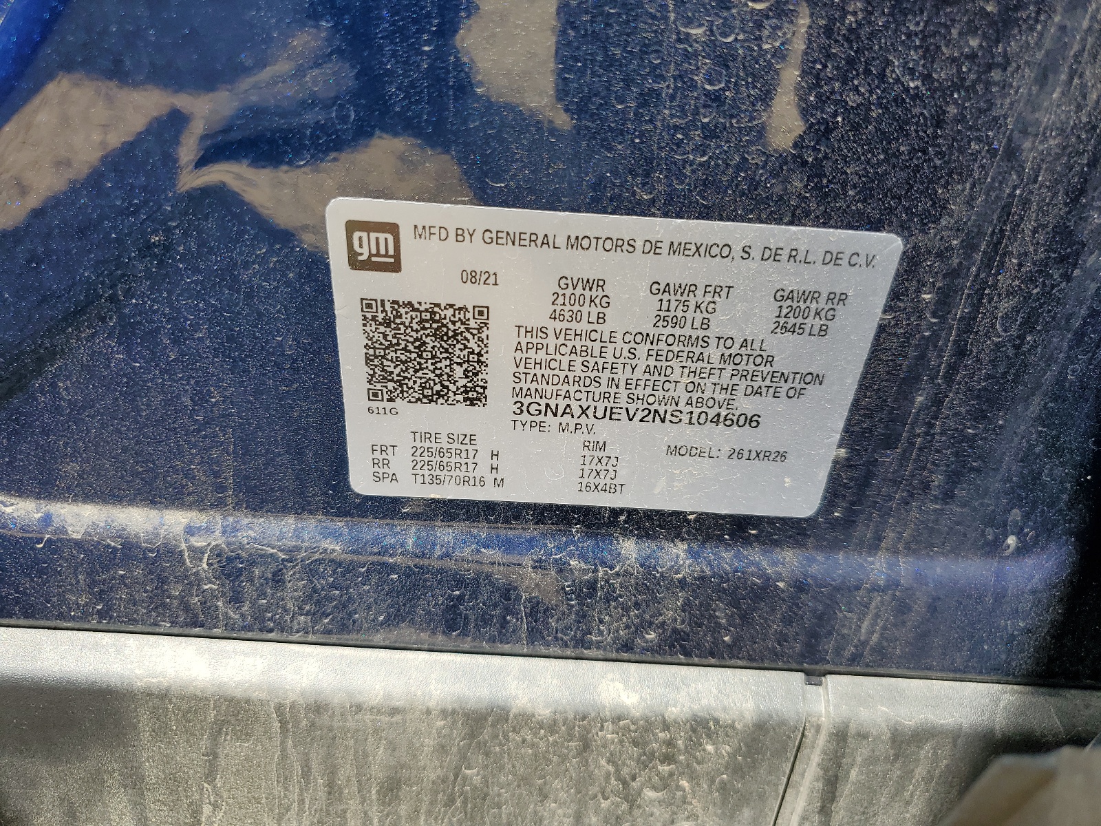 3GNAXUEV2NS104606 2022 Chevrolet Equinox Lt