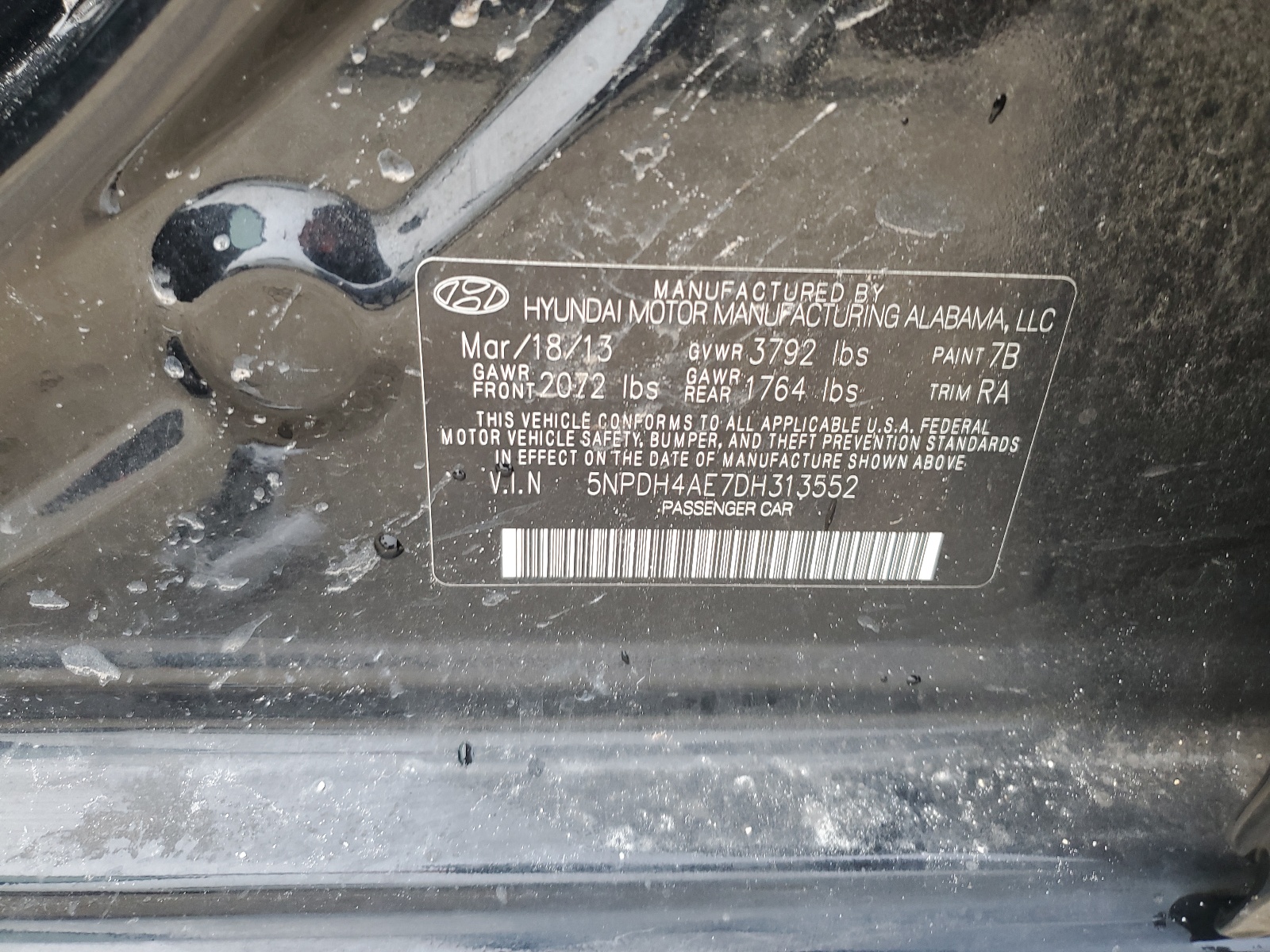 5NPDH4AE7DH313552 2013 Hyundai Elantra Gls