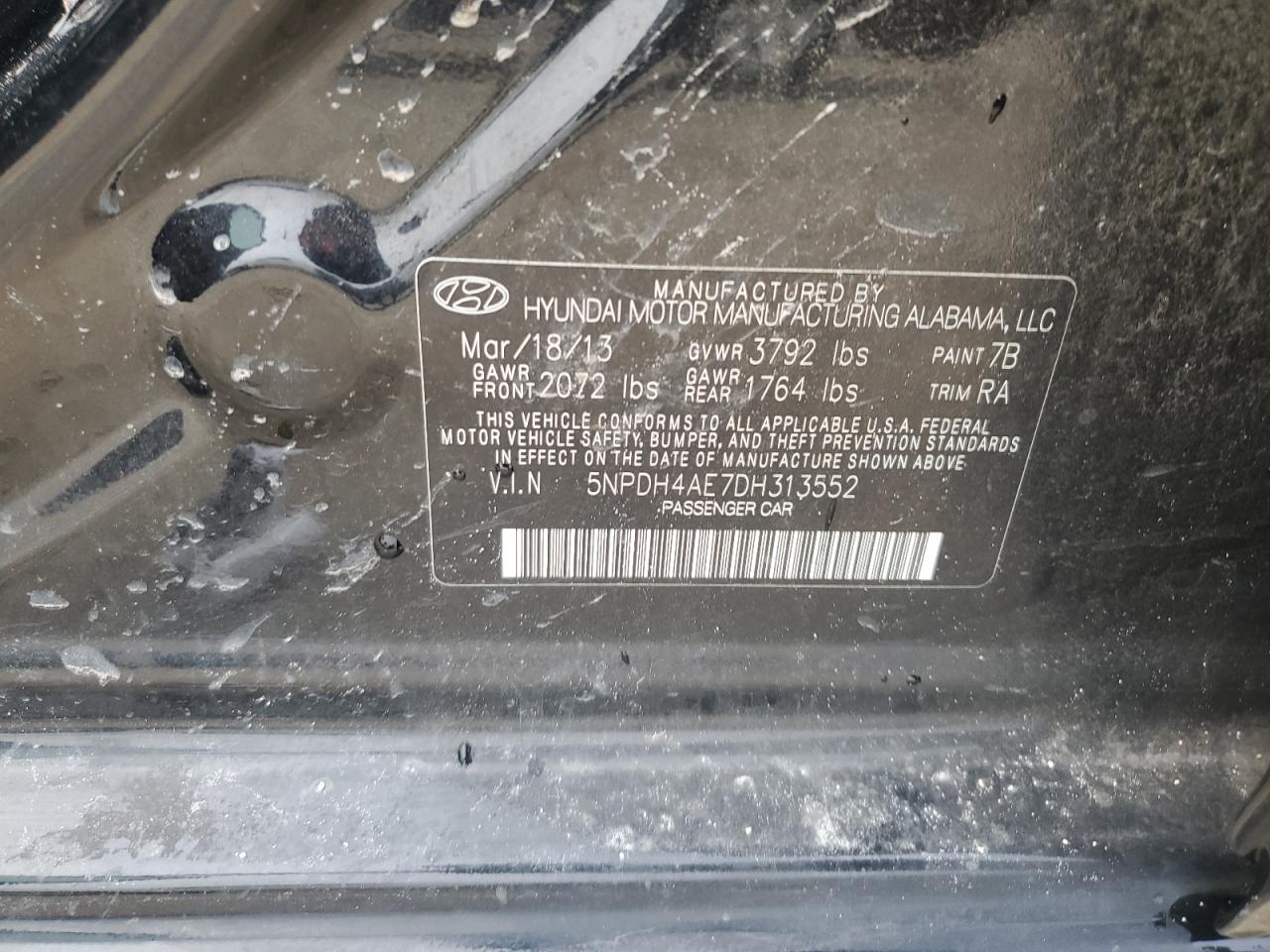 2013 Hyundai Elantra Gls VIN: 5NPDH4AE7DH313552 Lot: 65087494