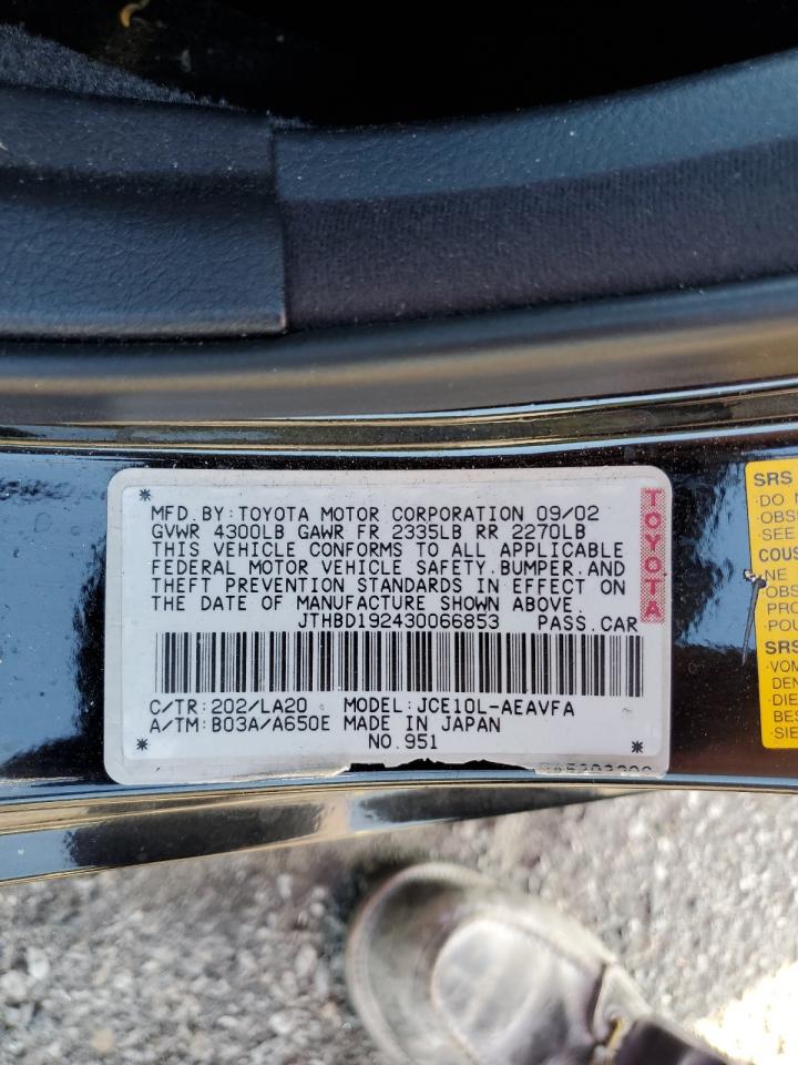 2003 Lexus Is 300 VIN: JTHBD192430066853 Lot: 62253244