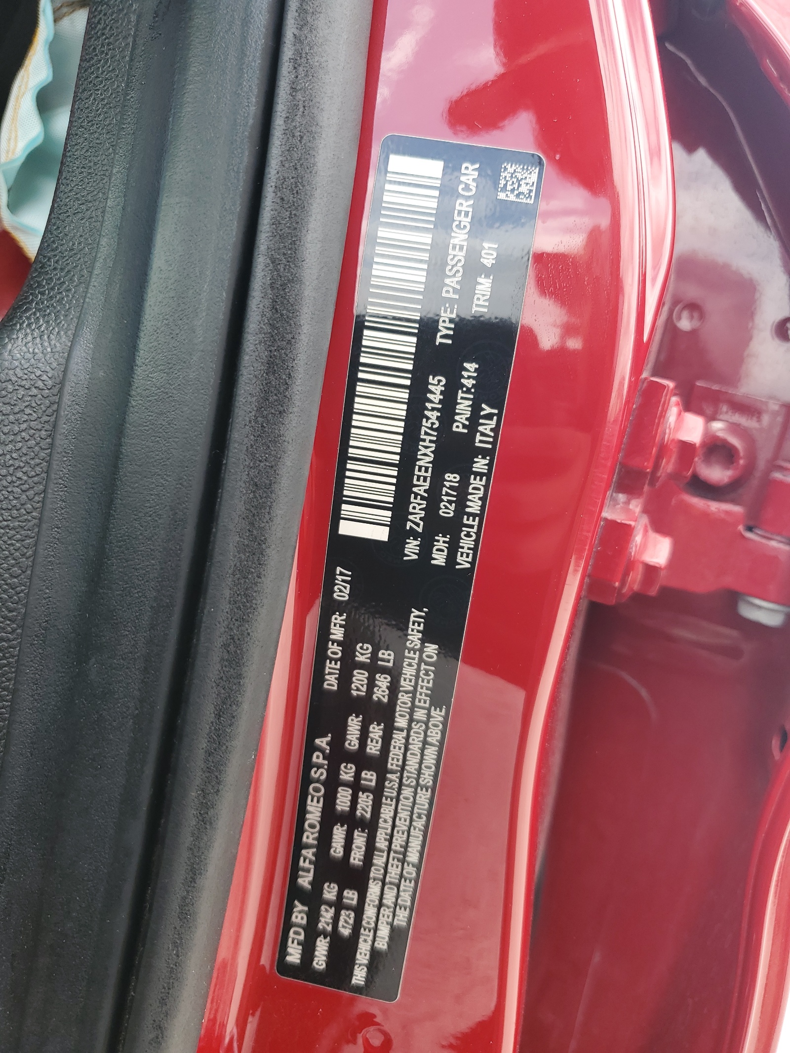 ZARFAEENXH7541445 2017 Alfa Romeo Giulia Ti Q4