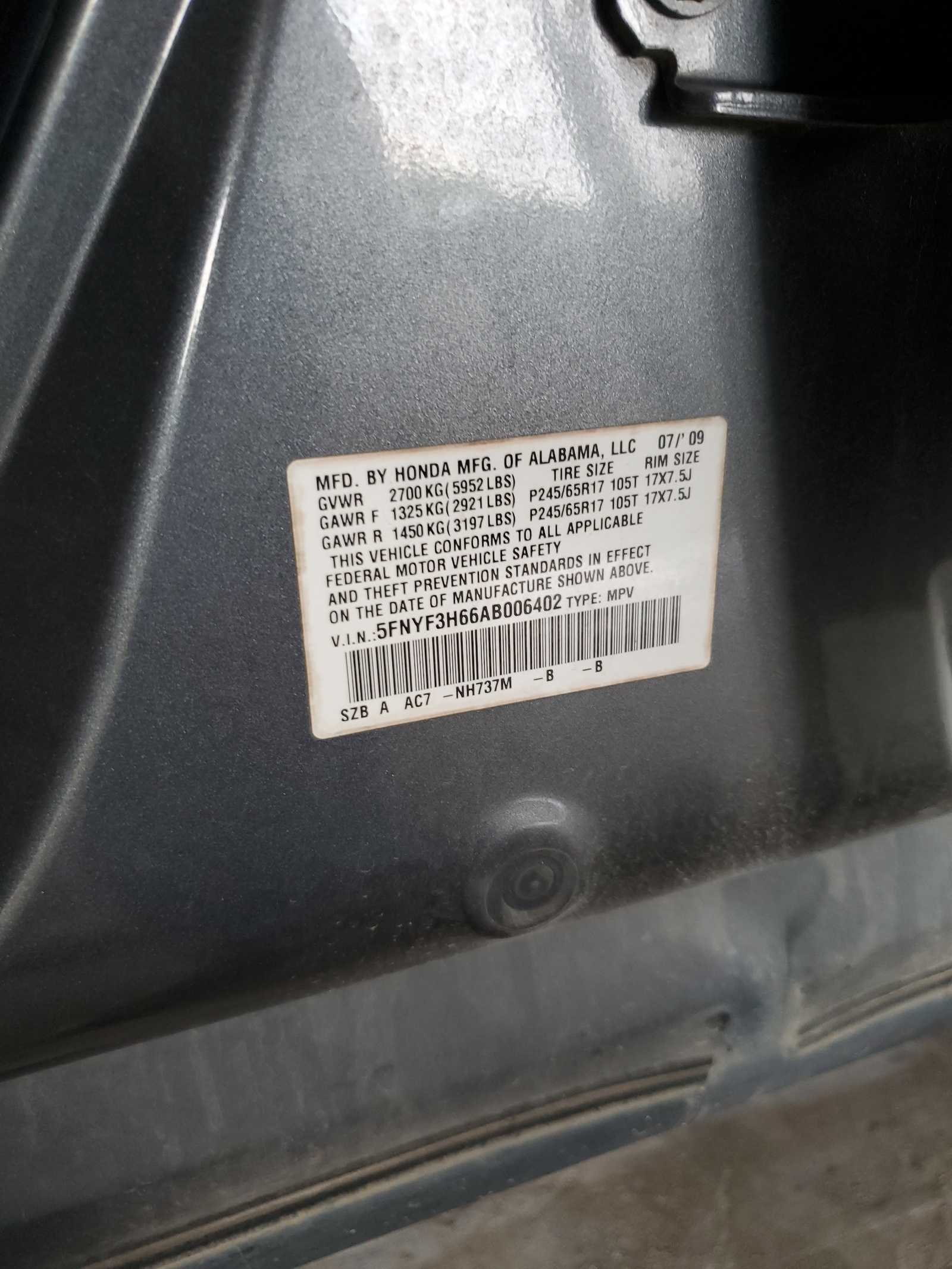 5FNYF3H66AB006402 2010 Honda Pilot Exl