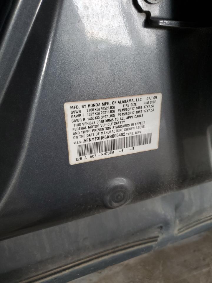 2010 Honda Pilot Exl VIN: 5FNYF3H66AB006402 Lot: 61736144