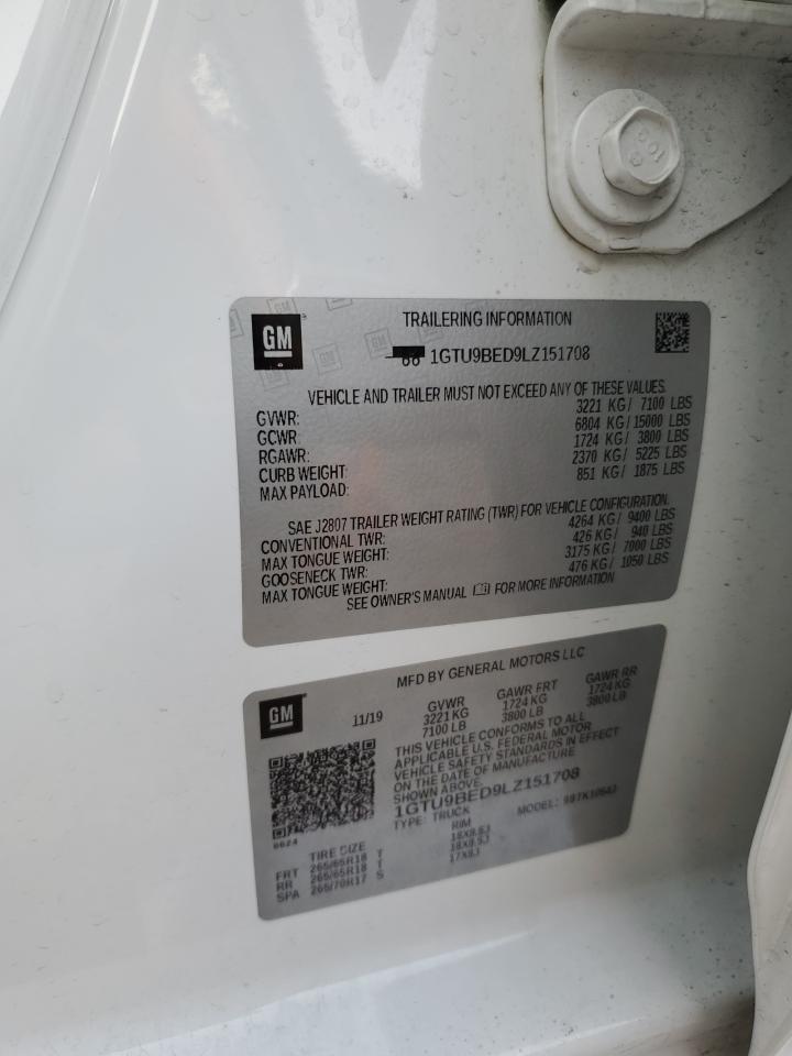 2020 GMC Sierra K1500 Sle VIN: 1GTU9BED9LZ151708 Lot: 62738394