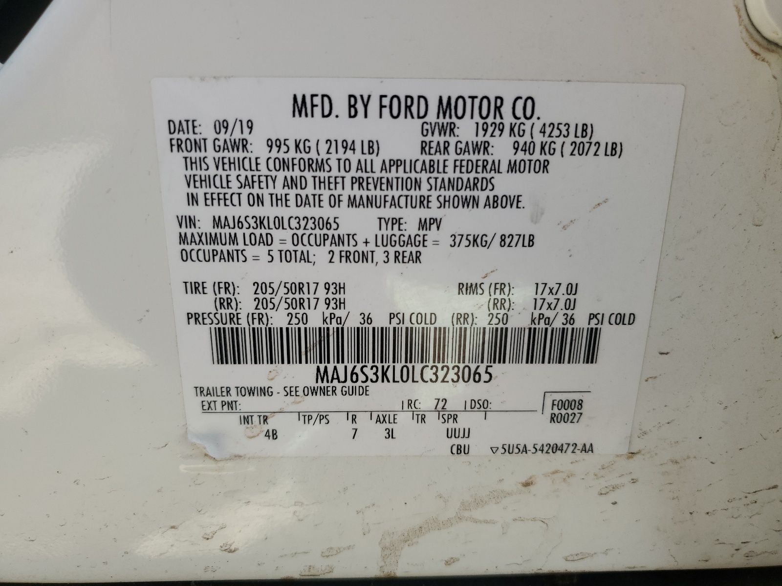 MAJ6S3KL0LC323065 2020 Ford Ecosport Titanium