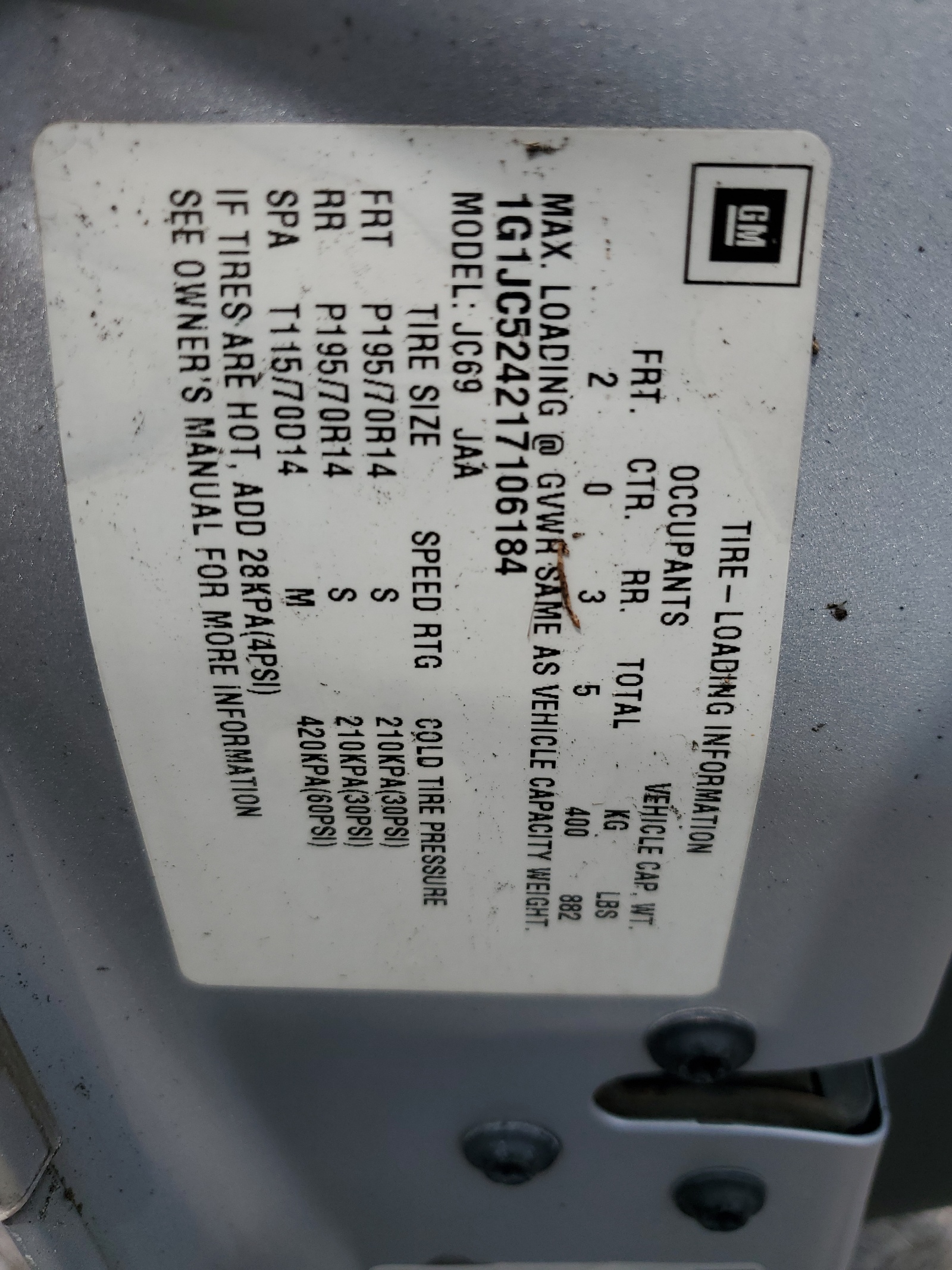 1G1JC524217106184 2001 Chevrolet Cavalier Base