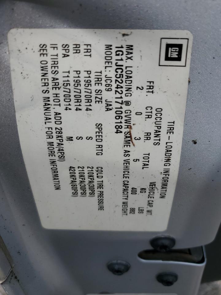 2001 Chevrolet Cavalier Base VIN: 1G1JC524217106184 Lot: 64933164