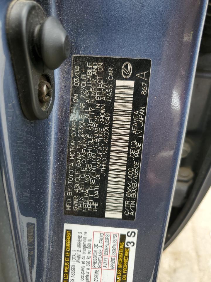 2004 Lexus Is 300 VIN: JTHBD192140090349 Lot: 63904834