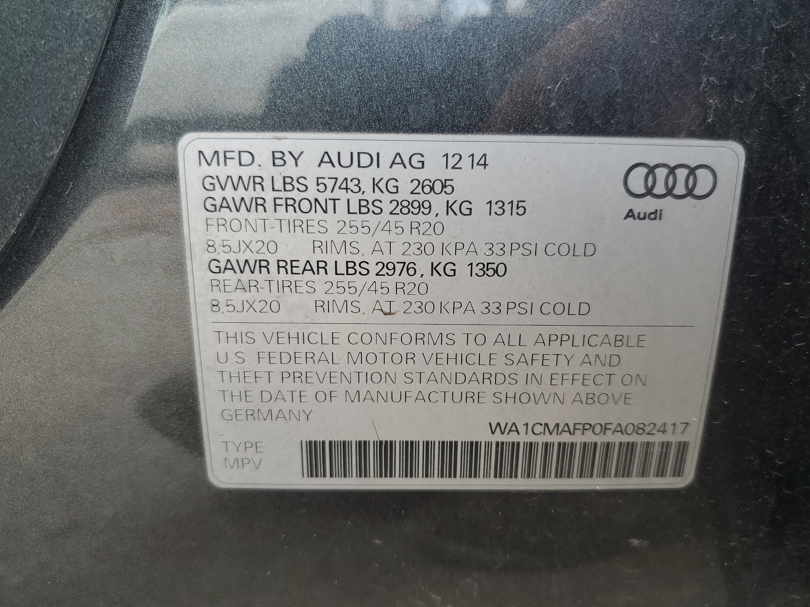 WA1CMAFP0FA082417 2015 Audi Q5 Tdi Premium Plus