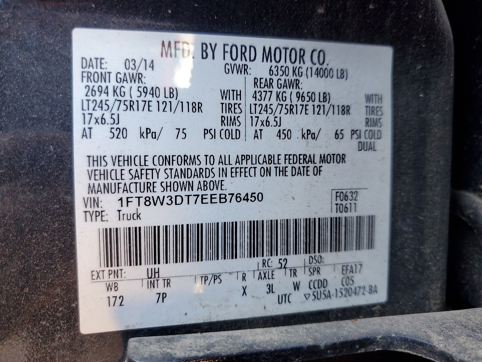 1FT8W3DT7EEB76450 2014 Ford F350 Super Duty