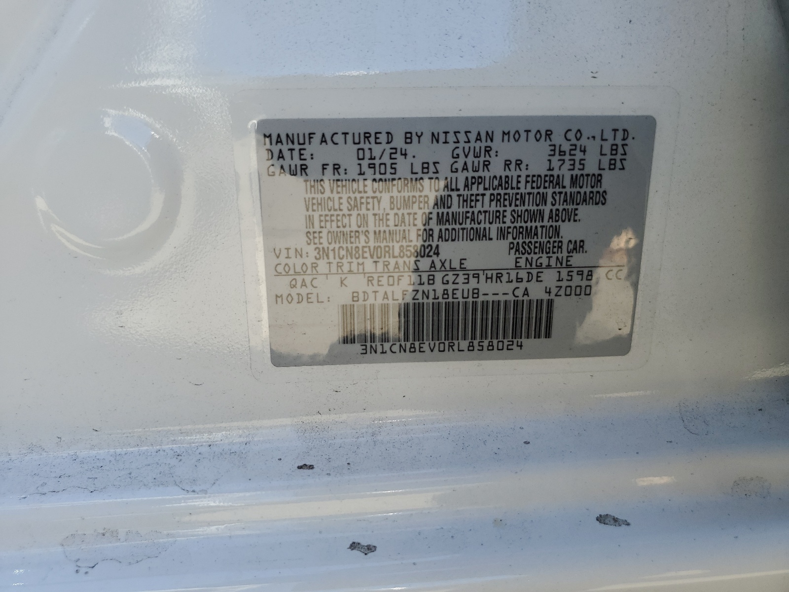 3N1CN8EV0RL858024 2024 Nissan Versa Sv