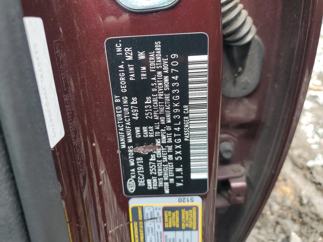 2019 Kia Optima Lx VIN: 5XXGT4L39KG334709 Lot: 63670504