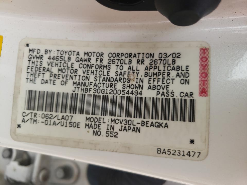 JTHBF30G120054494 2002 Lexus Es 300