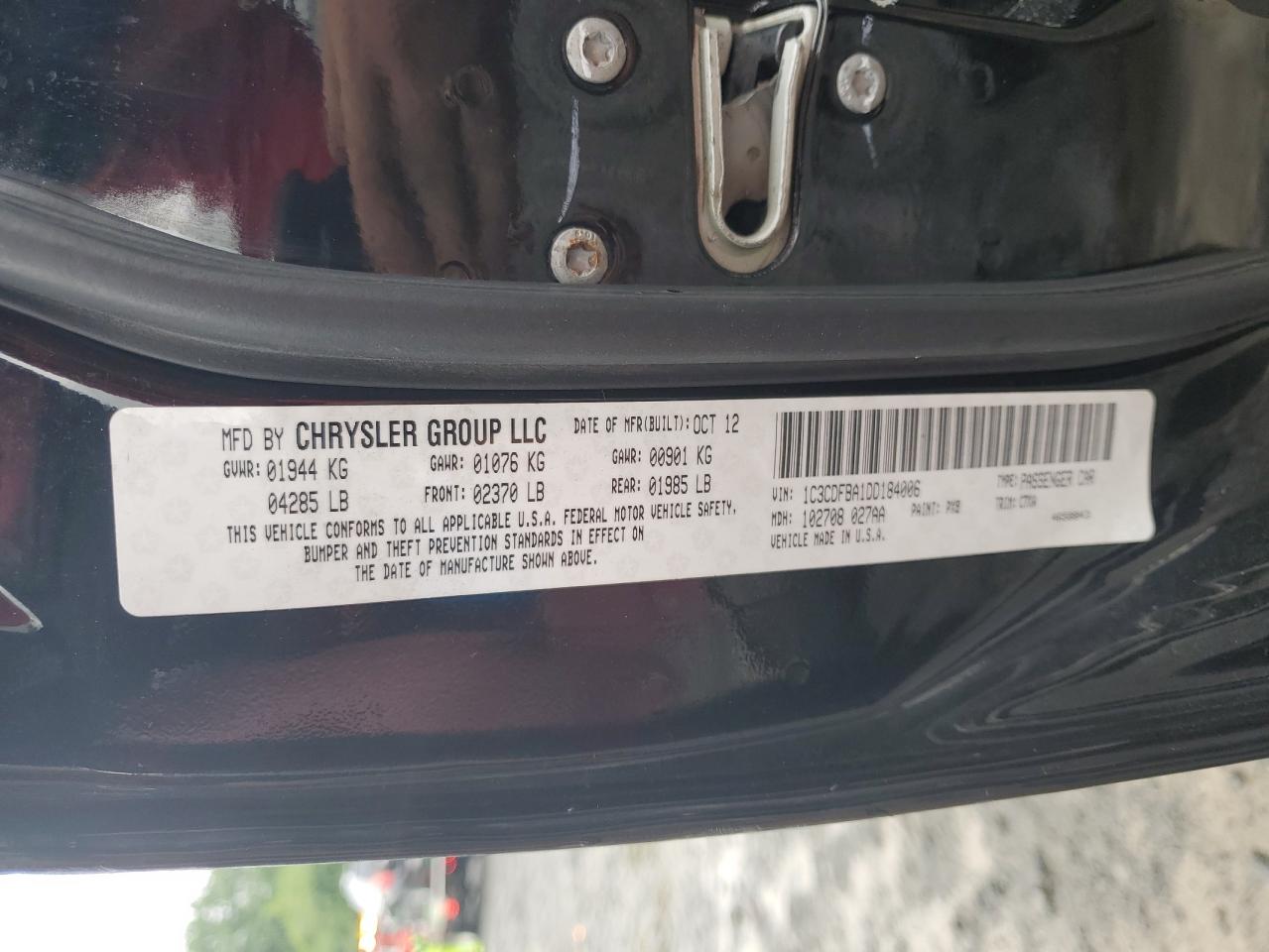 2013 Dodge Dart Sxt VIN: 1C3CDFBA1DD184006 Lot: 64245914