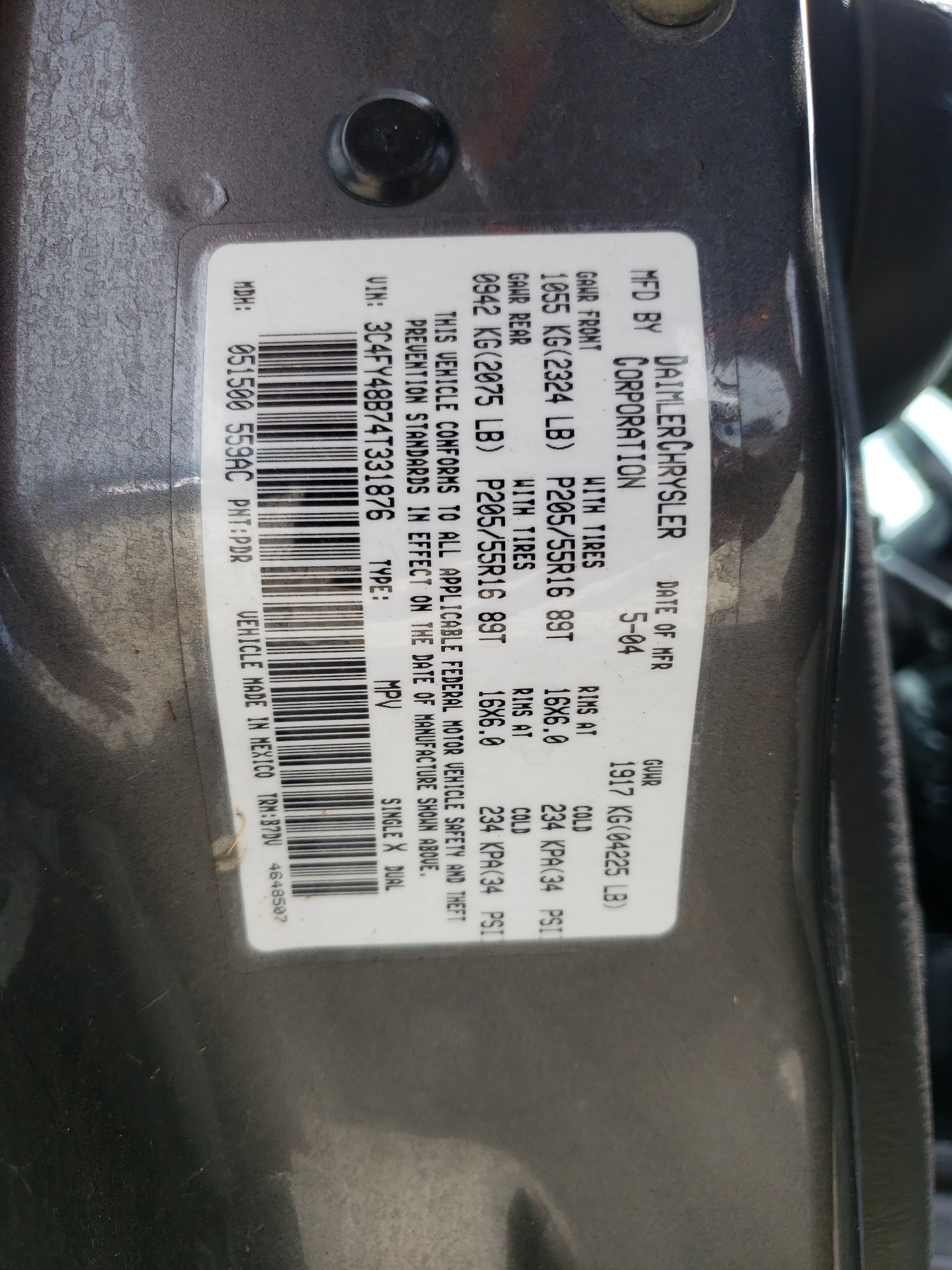 3C4FY48B74T331876 2004 Chrysler Pt Cruiser