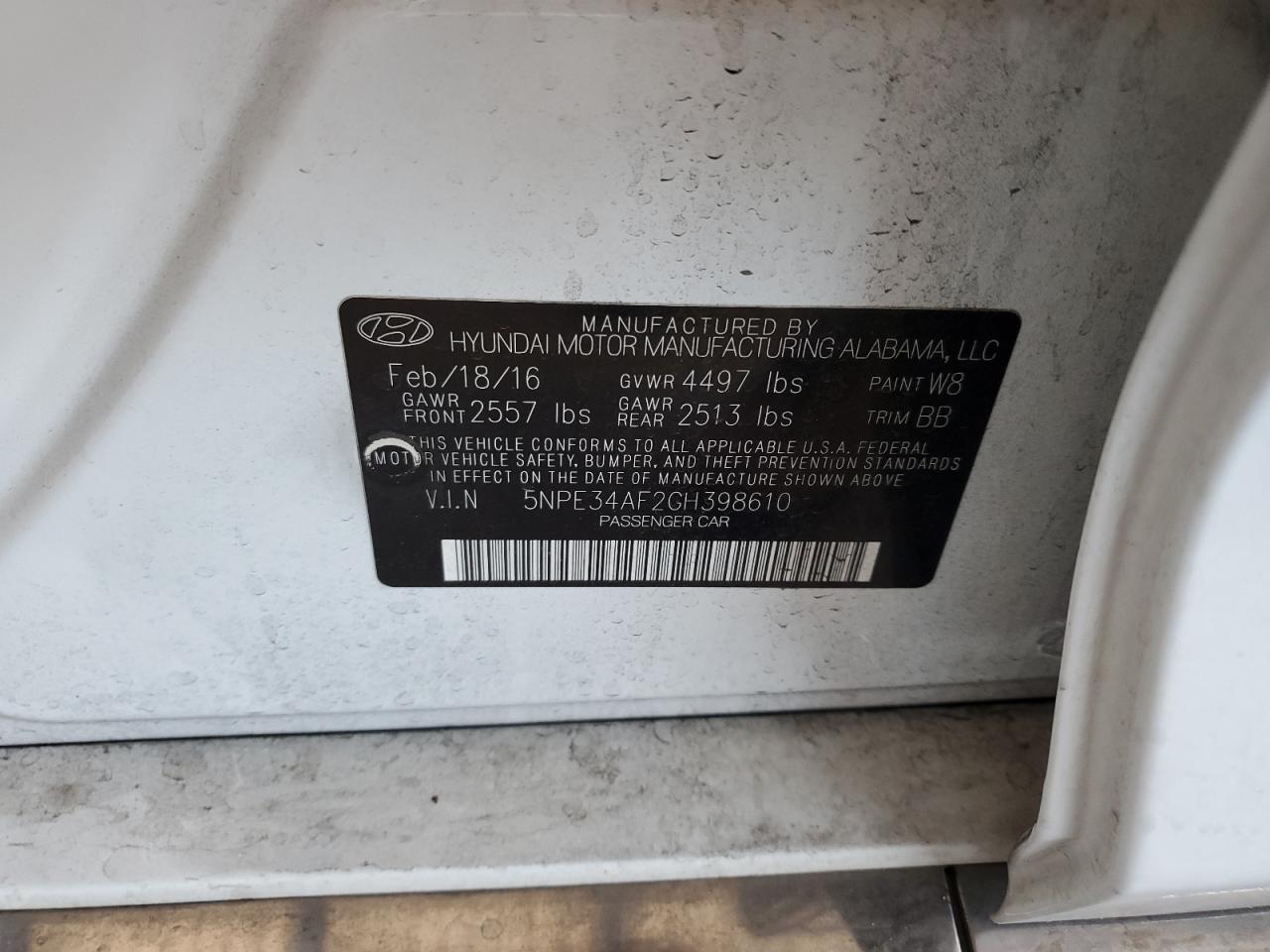 2016 Hyundai Sonata Sport VIN: 5NPE34AF2GH398610 Lot: 63916784