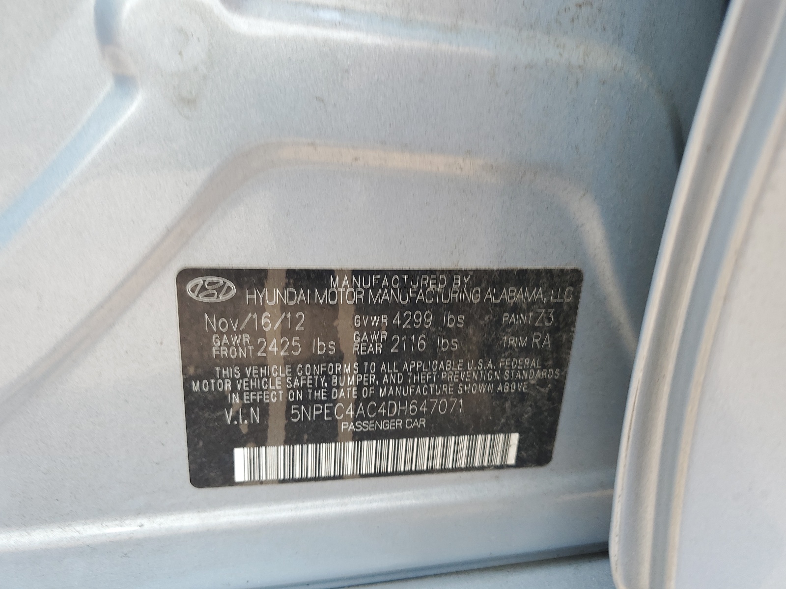 5NPEC4AC4DH647071 2013 Hyundai Sonata Se