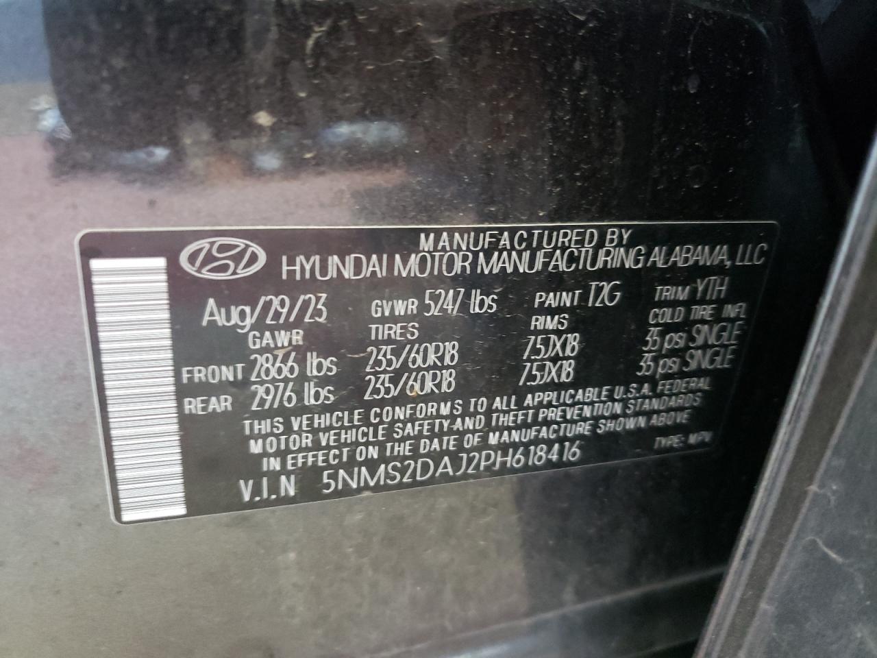 2023 Hyundai Santa Fe Sel VIN: 5NMS2DAJ2PH618416 Lot: 64624784