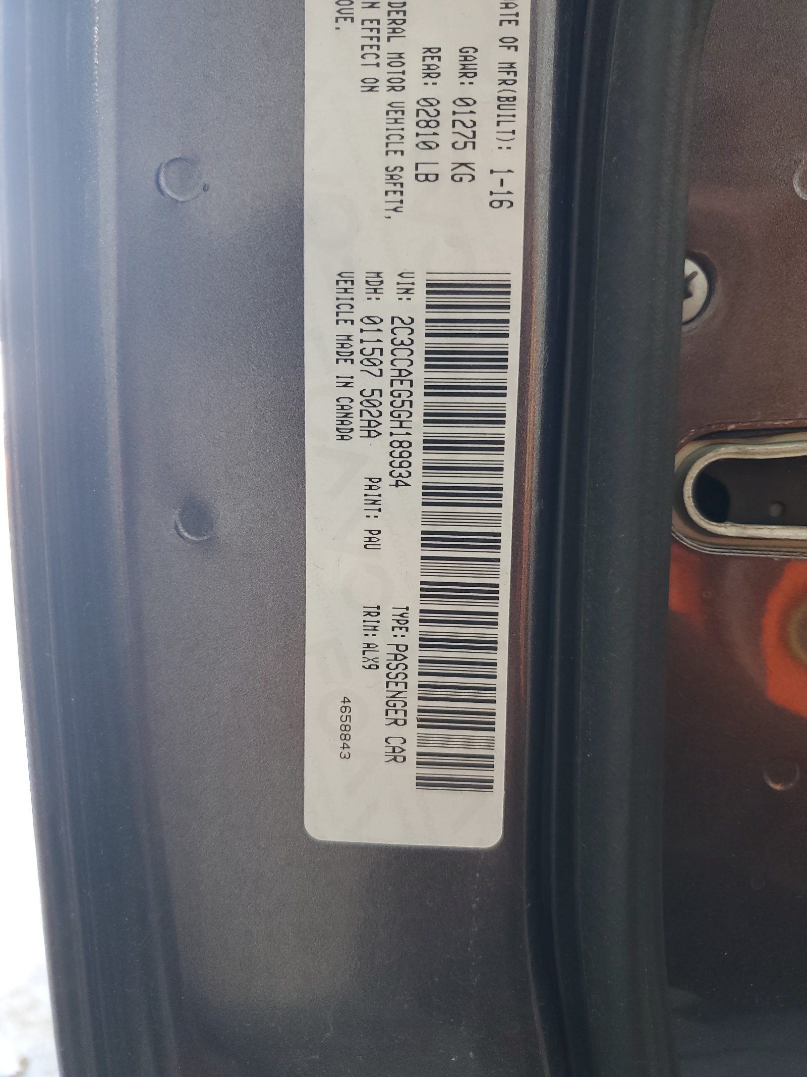 2C3CCAEG5GH189934 2016 Chrysler 300C