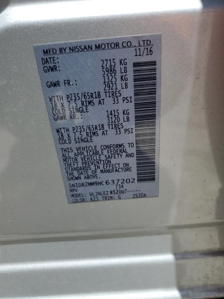 2017 Nissan Pathfinder S VIN: 5N1DR2MM9HC637202 Lot: 63408554