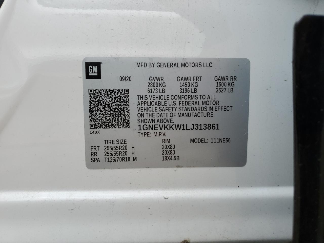 2020 Chevrolet Traverse Premier VIN: 1GNEVKKW1LJ313861 Lot: 61674924